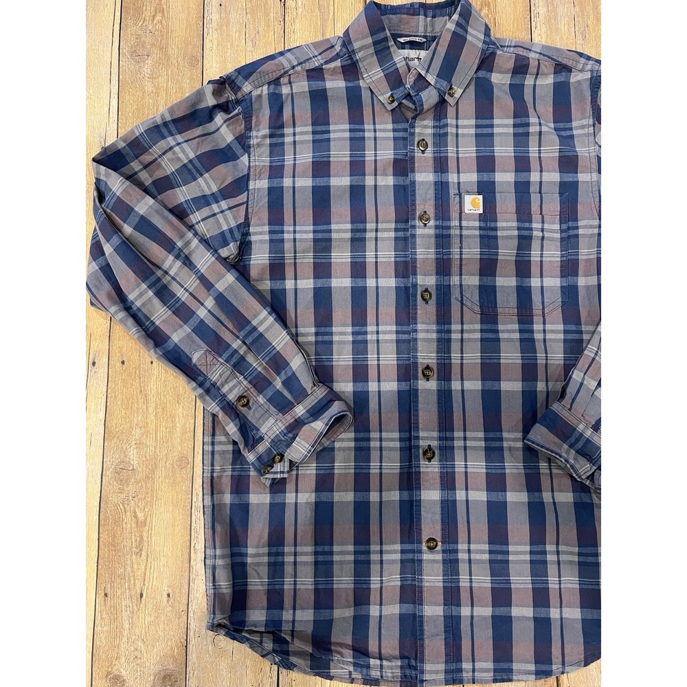 Carhartt Men's Blue Plaid Relaxed Fit Flannel sz Small EUC - Picture 2 of 10